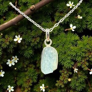 Natural Raw Aquamarine Pendant Necklace 925 Sterling Silver Handmade